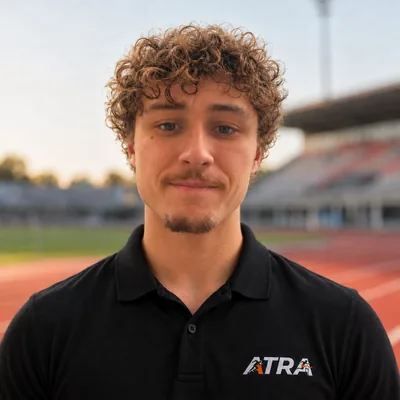 Edouard Meurant in an Atra shirt at a running track.
